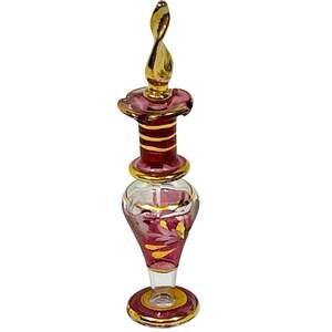 Vintage Egyptian Hand Blown Glass Perfume Bottle 4 In Pink Gold
